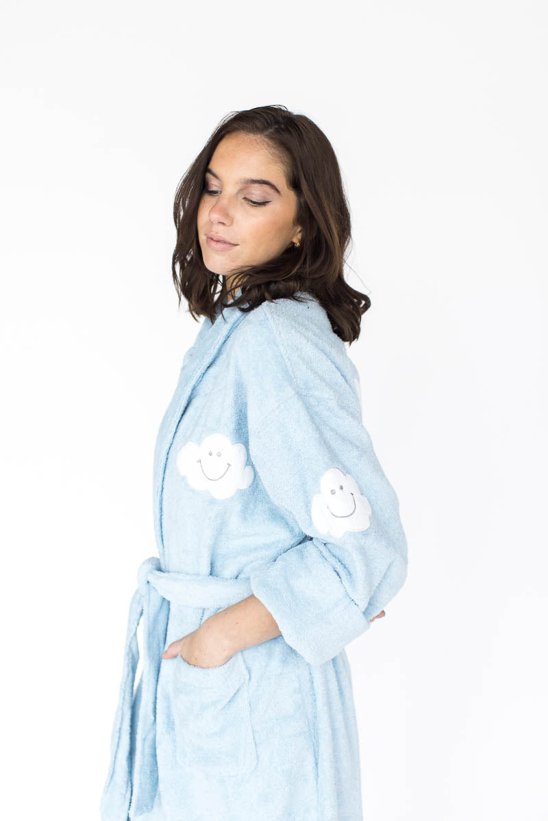 Aegean Apparel | Cloud Applique Cotton Terry Long Bathrobe Aegean Apparel | Cloud Applique Cotton Terry Long Bathrobe