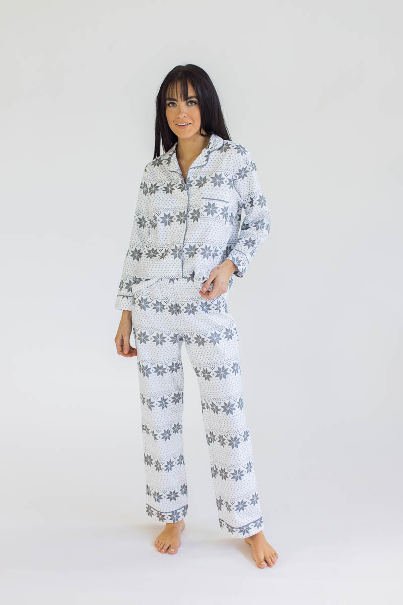 Aegean Apparel Gray Fair Isle Flannel Pajama Set